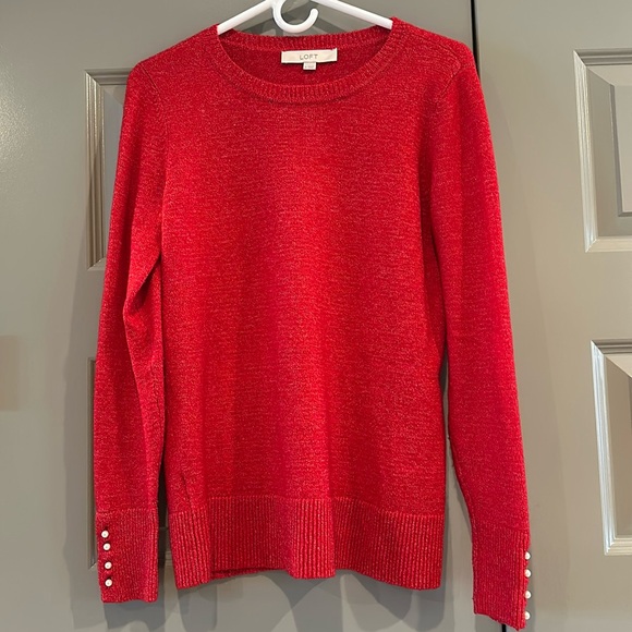 LOFT red sweater pearl buttons - Picture 1 of 5